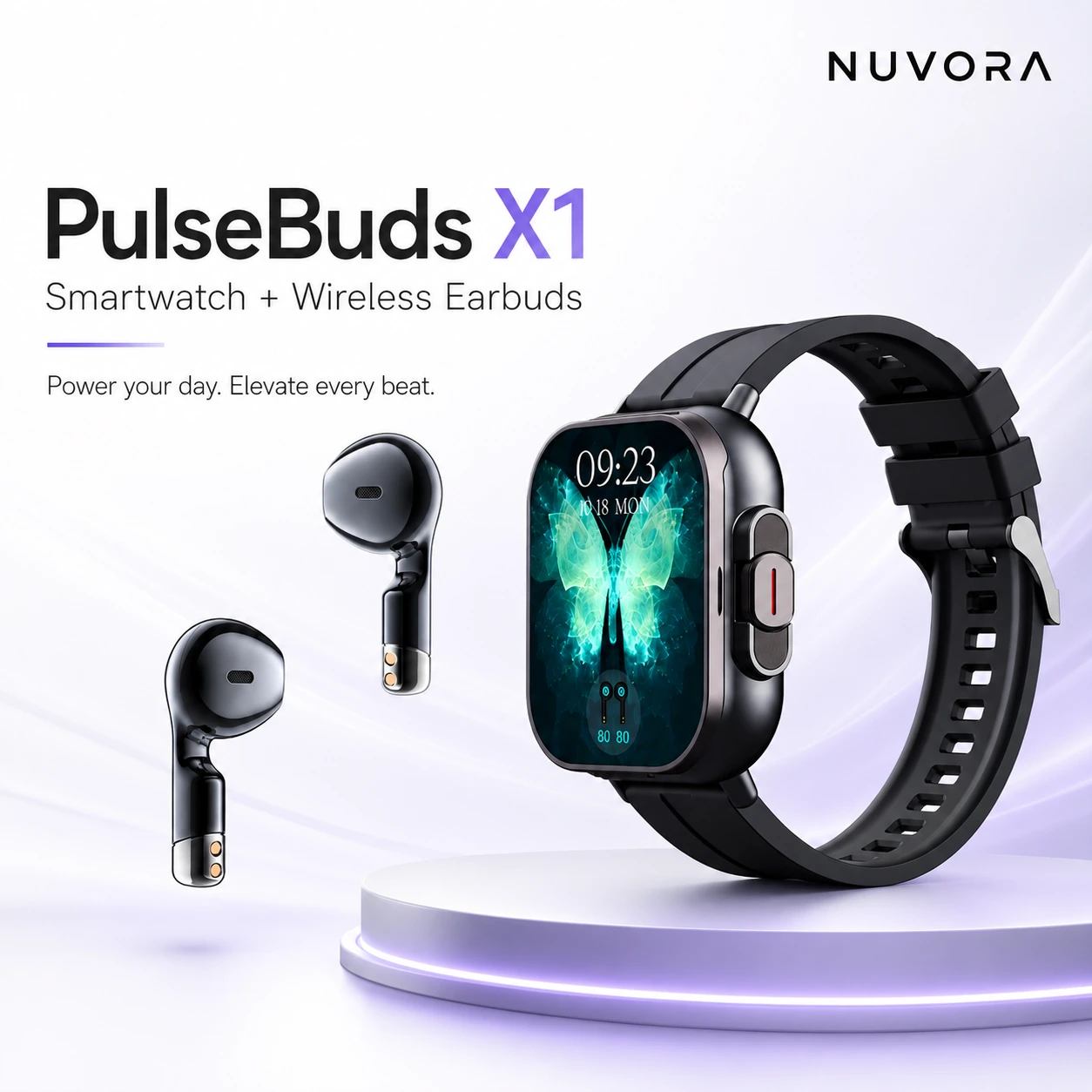 Nuvora PulseBuds X1 Smartwatch with TWS Wireless Earbuds gallery thumbnail
