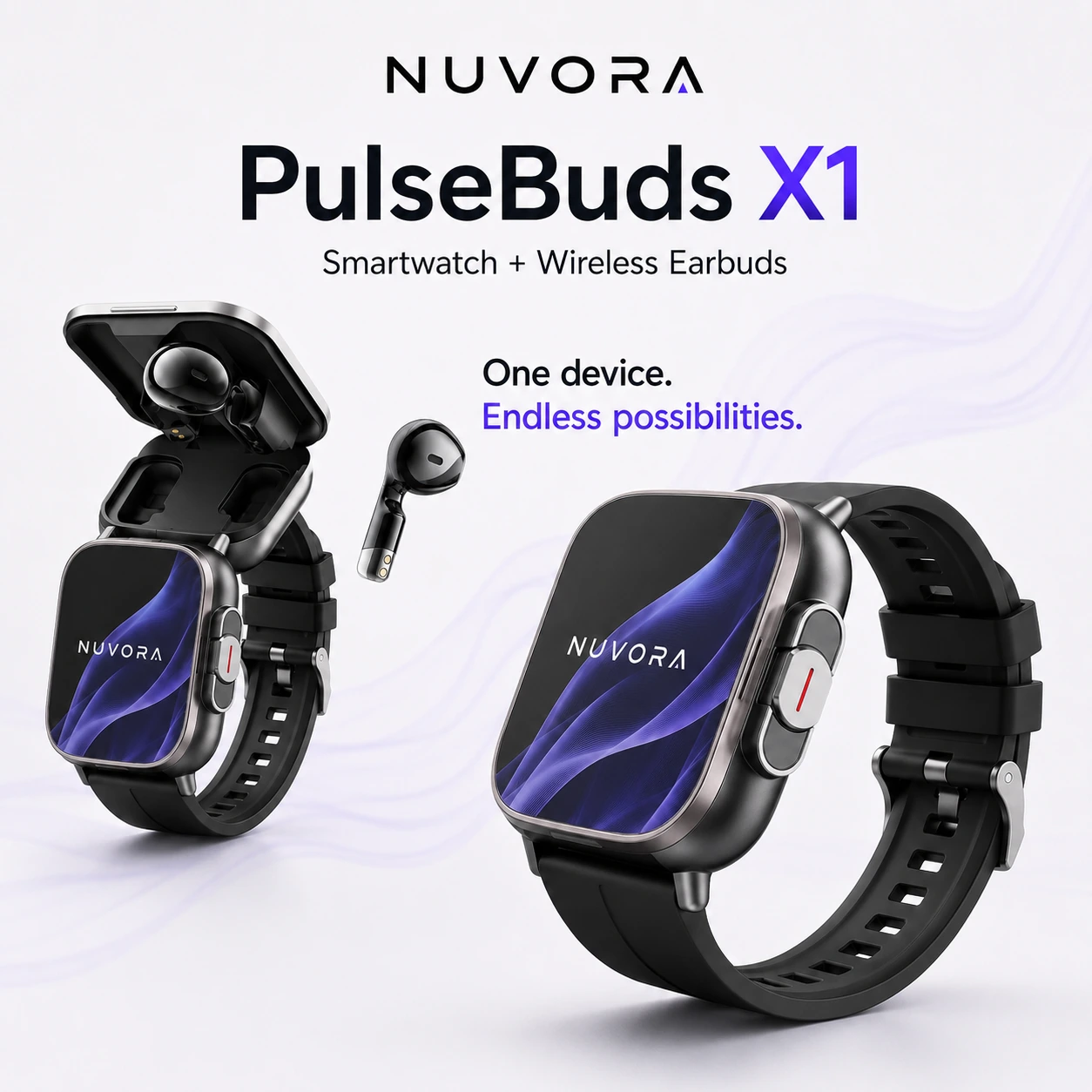 Nuvora PulseBuds X1 Smartwatch with TWS Wireless Earbuds gallery thumbnail