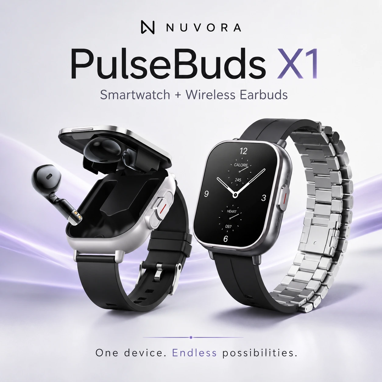 Nuvora PulseBuds X1 Smartwatch with TWS Wireless Earbuds gallery thumbnail