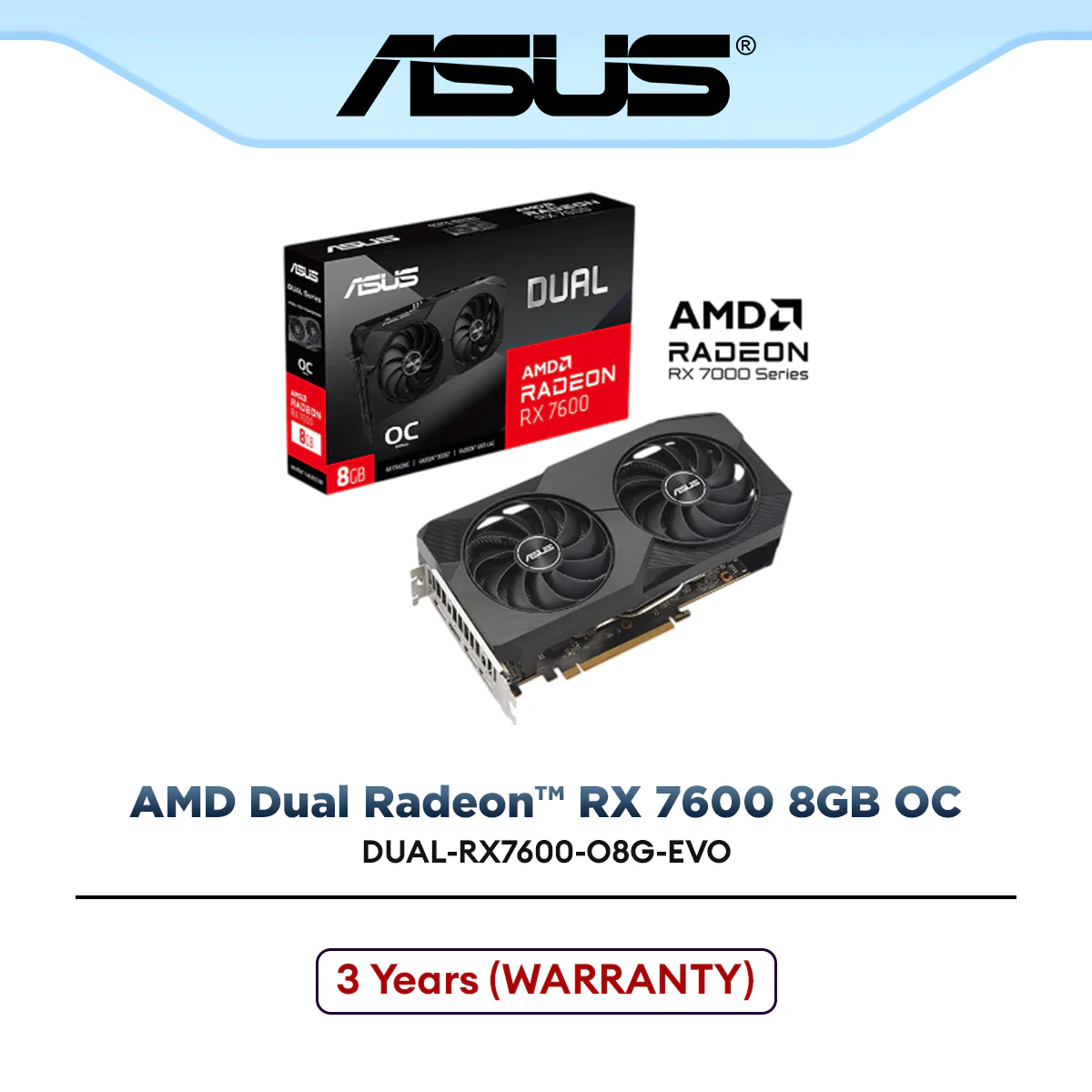 ASUS Dual Radeon RX 7600 OC Edition 8GB GDDR6 Graphics Card product image