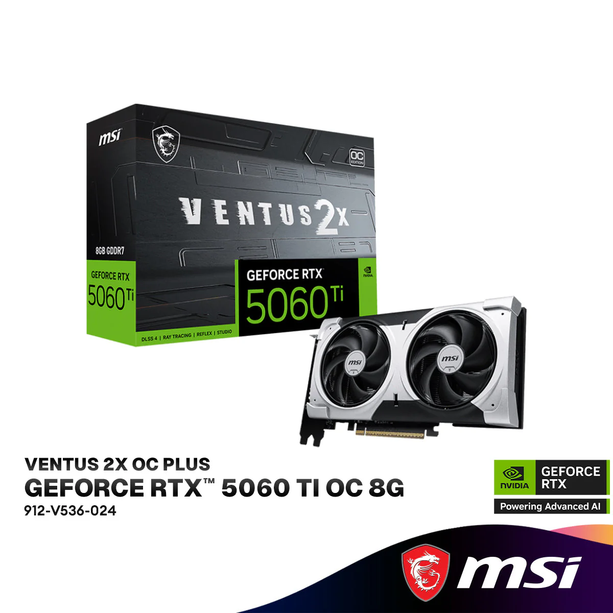 MSI GeForce RTX 5060 Ti 8GB VENTUS 2X OC PLUS GDDR7 Graphics Card product image
