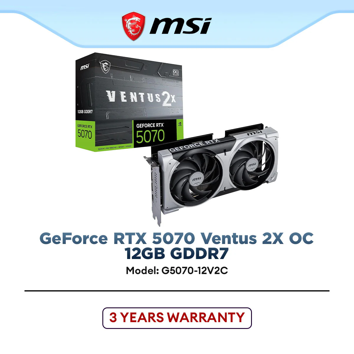 MSI GeForce RTX 5070 VENTUS 2X OC 12GB GDDR7 Graphics Card - OC Black product image