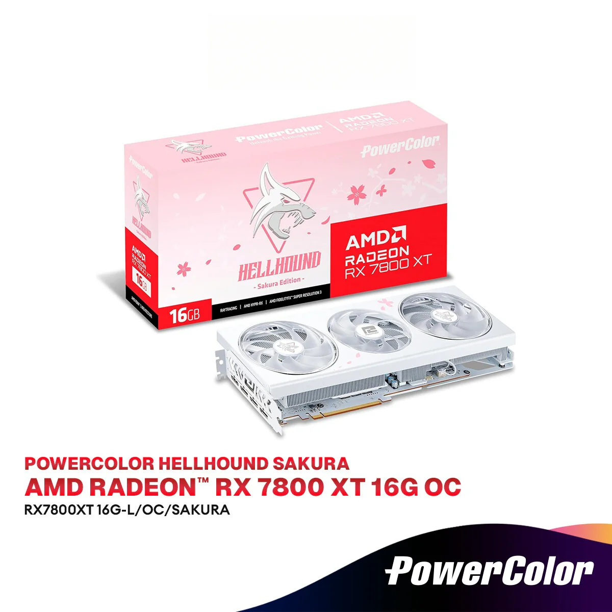 PowerColor Hellhound Sakura Radeon RX 7800 XT OC 16GB GDDR6 White Graphics Card product image