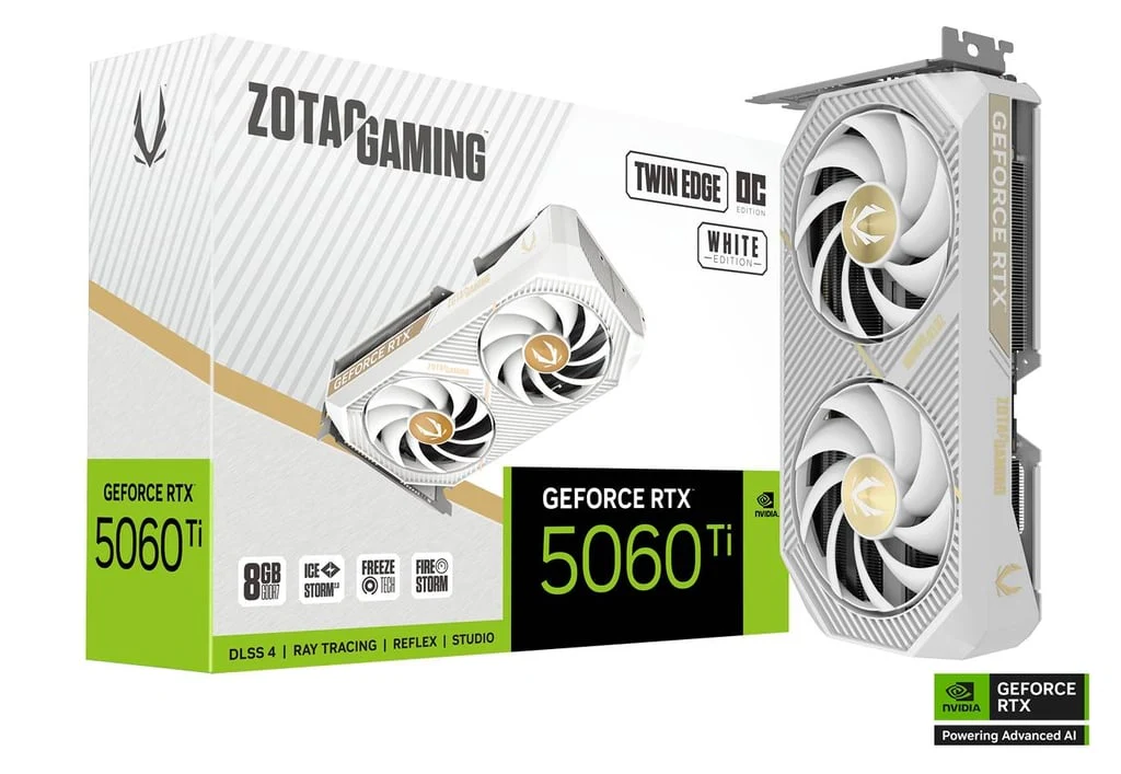 ZOTAC Gaming GeForce RTX 5060 Ti Twin Edge OC White Ed GDDR7 Graphics Card product image