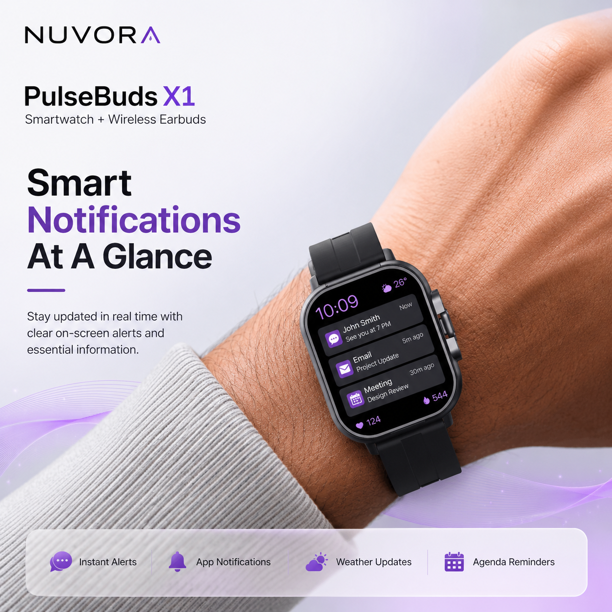Nuvora PulseBuds X1 Smartwatch with TWS Wireless Earbuds gallery thumbnail